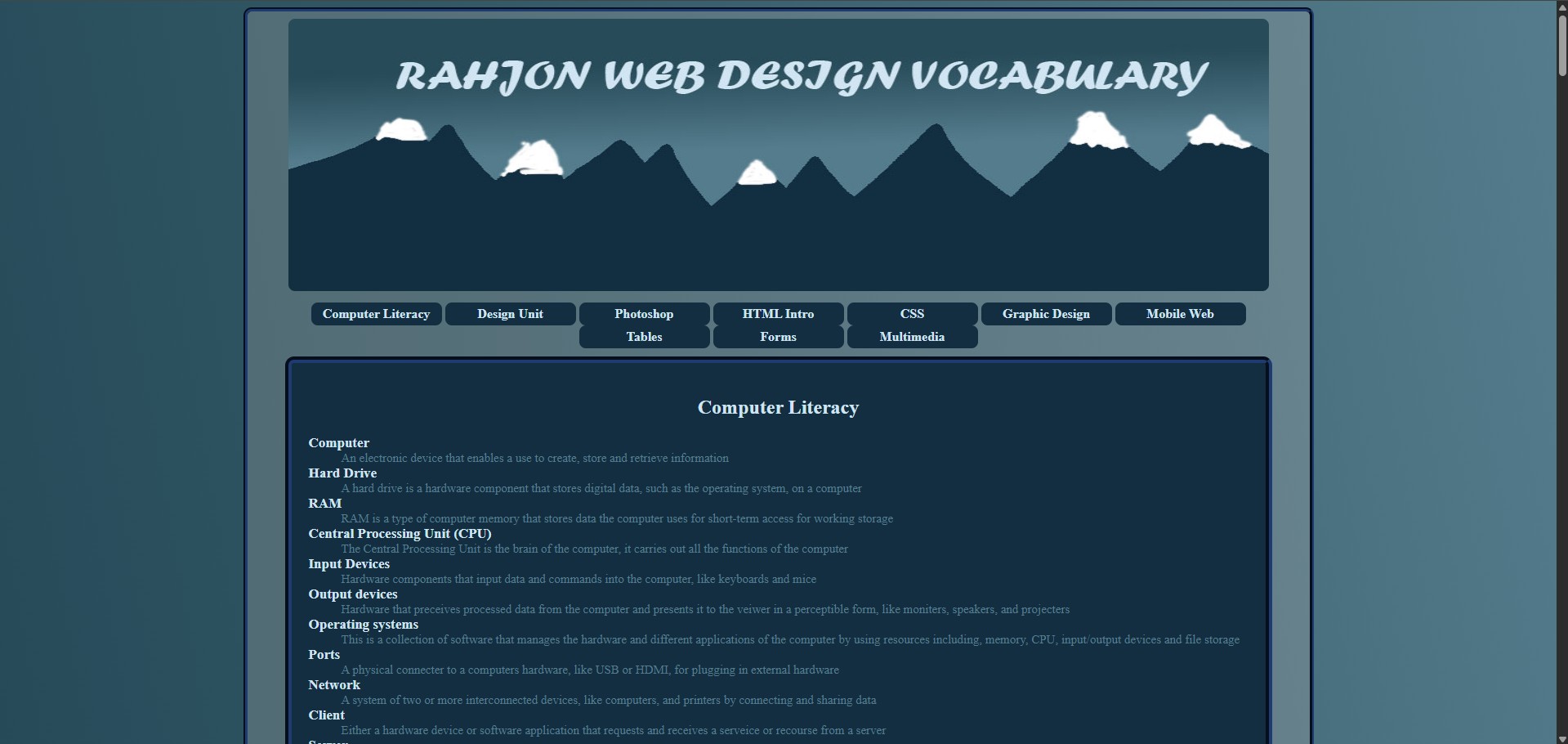 web design vocabulary website